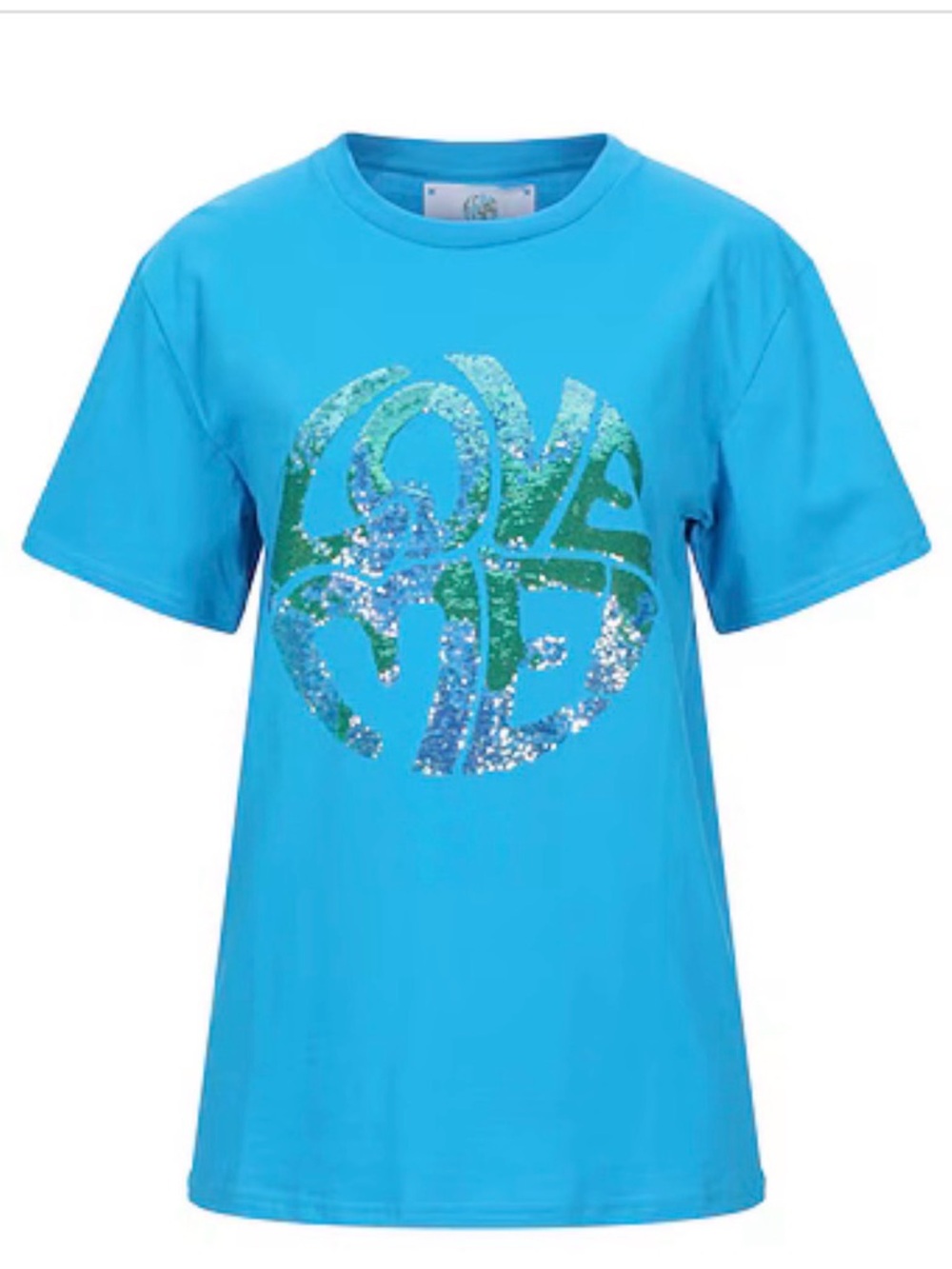 Alberta Ferretti Bright Blue Short-Sleeve Tee with Sequin 'LOVE' Graphic
